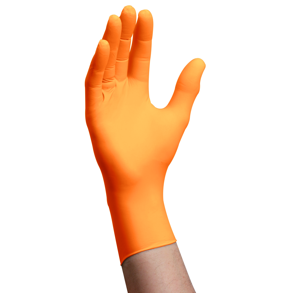 丁腈手套，无粉，橙色，305mm长，超大，盾皮